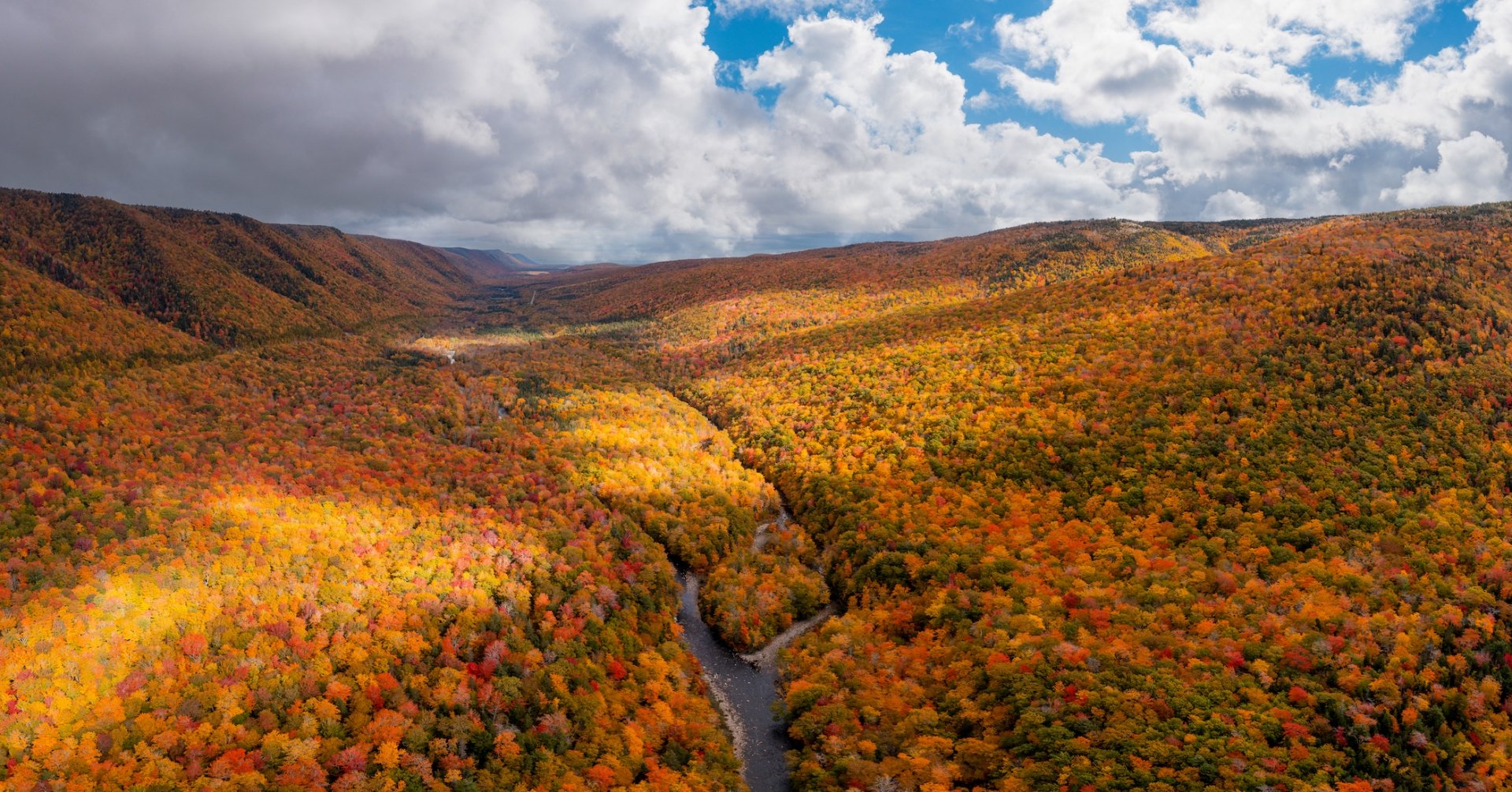 An aerial view of the Aspy Valley in the Cape Breton Highlands National Park