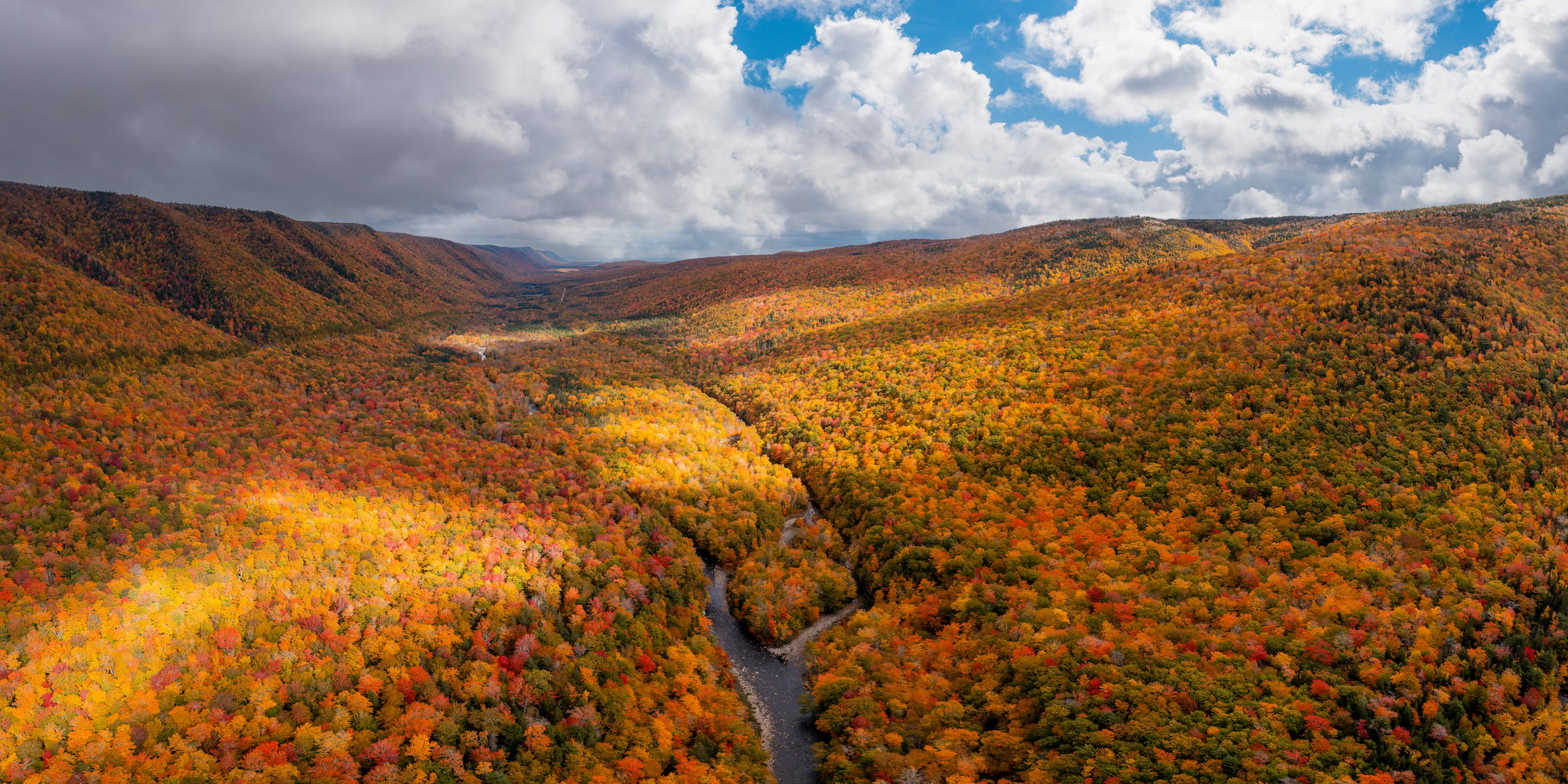 An aerial view of the Aspy Valley in the Cape Breton Highlands National Park